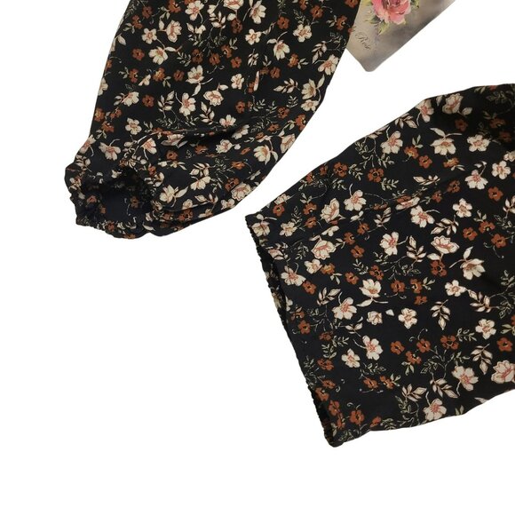 Lily Rose Long Sleeve Cinch Front Baby Doll Dress Black Floral Juniors Small S - Picture 4 of 16